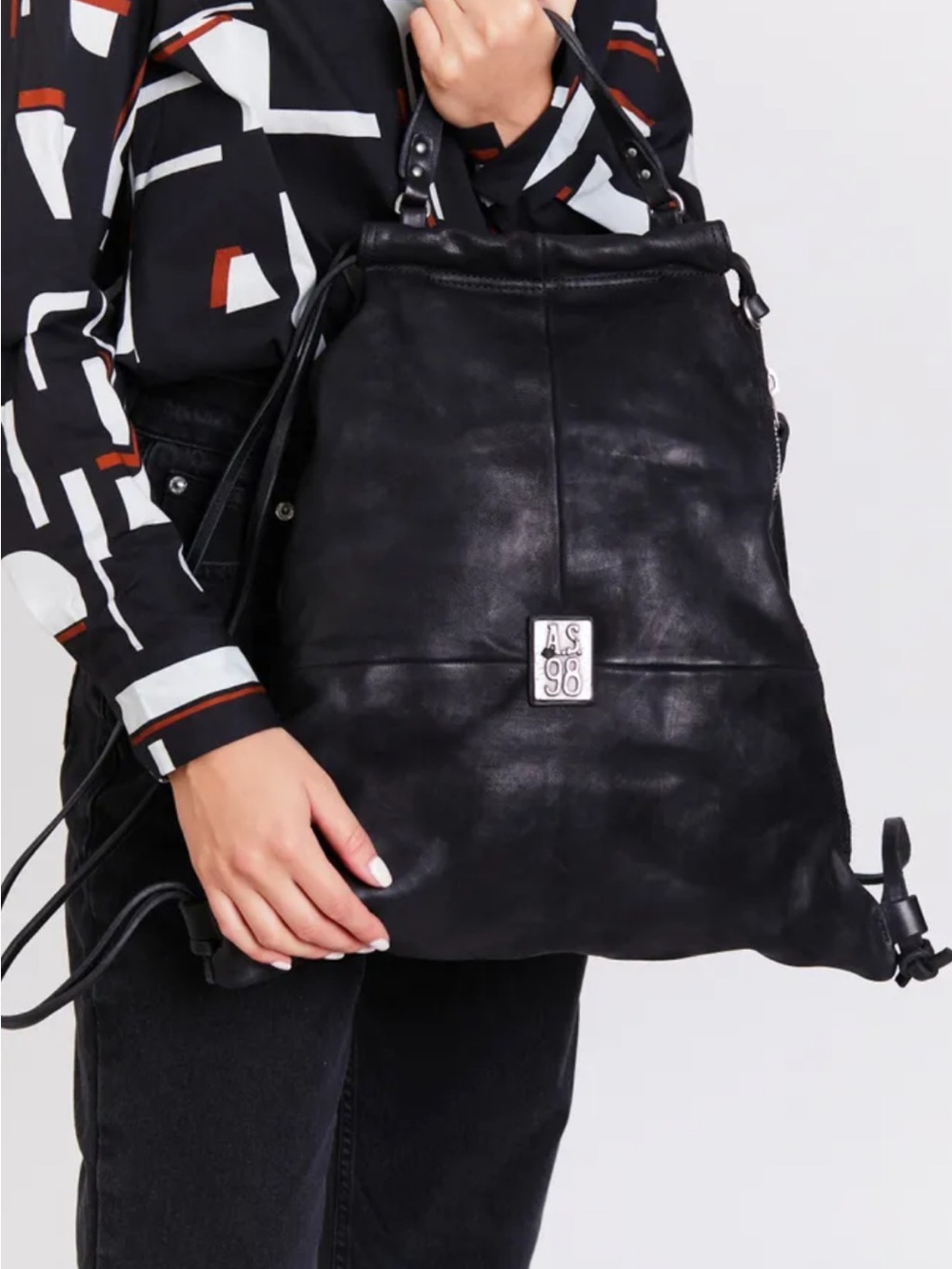 A.S.98 Black Leather  Backpack - Picture 4 of 7